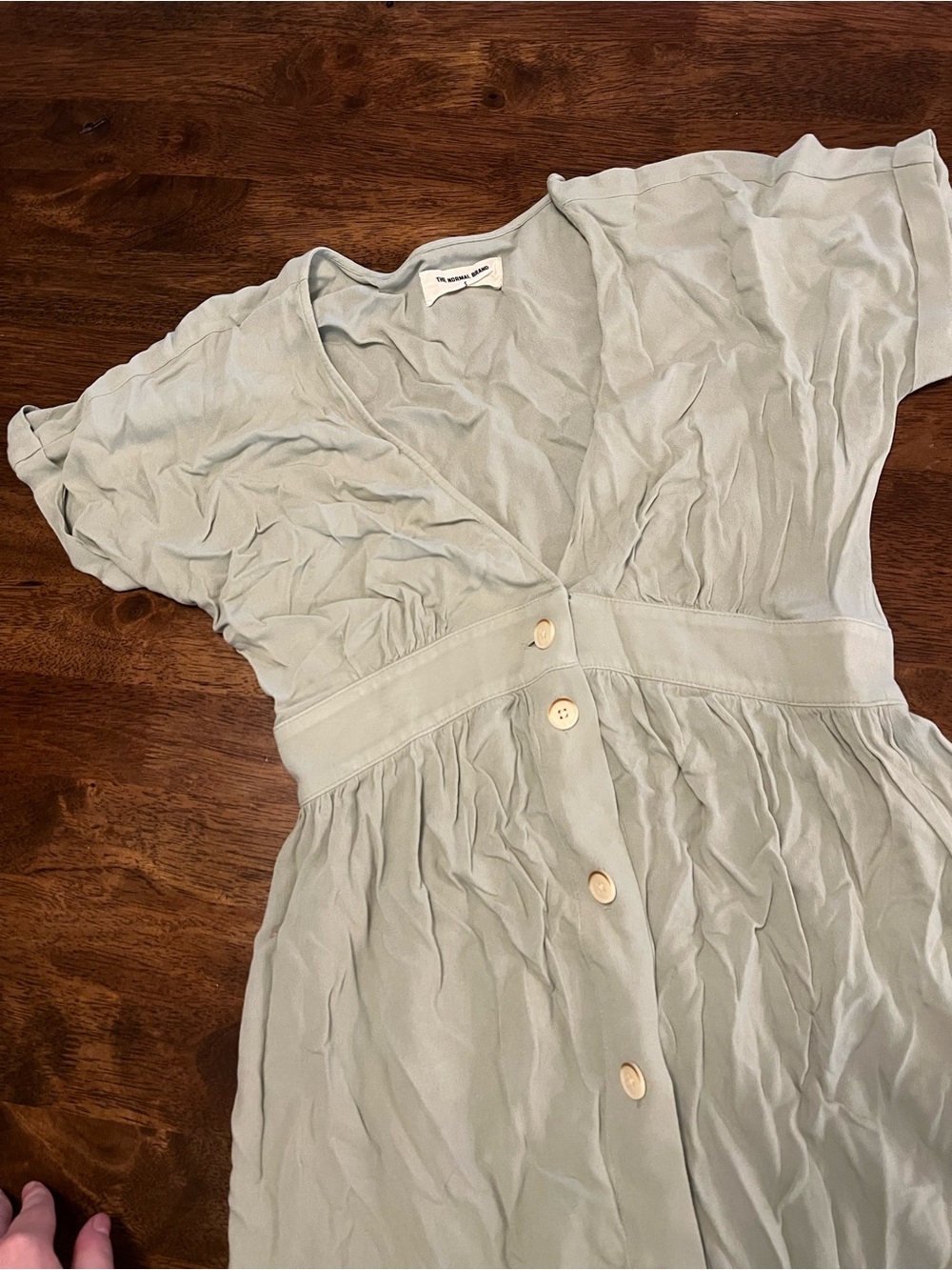 The Normal Brand Deep V Button Thru Dress Sz S Sage Green Midi - Picture 3 of 14